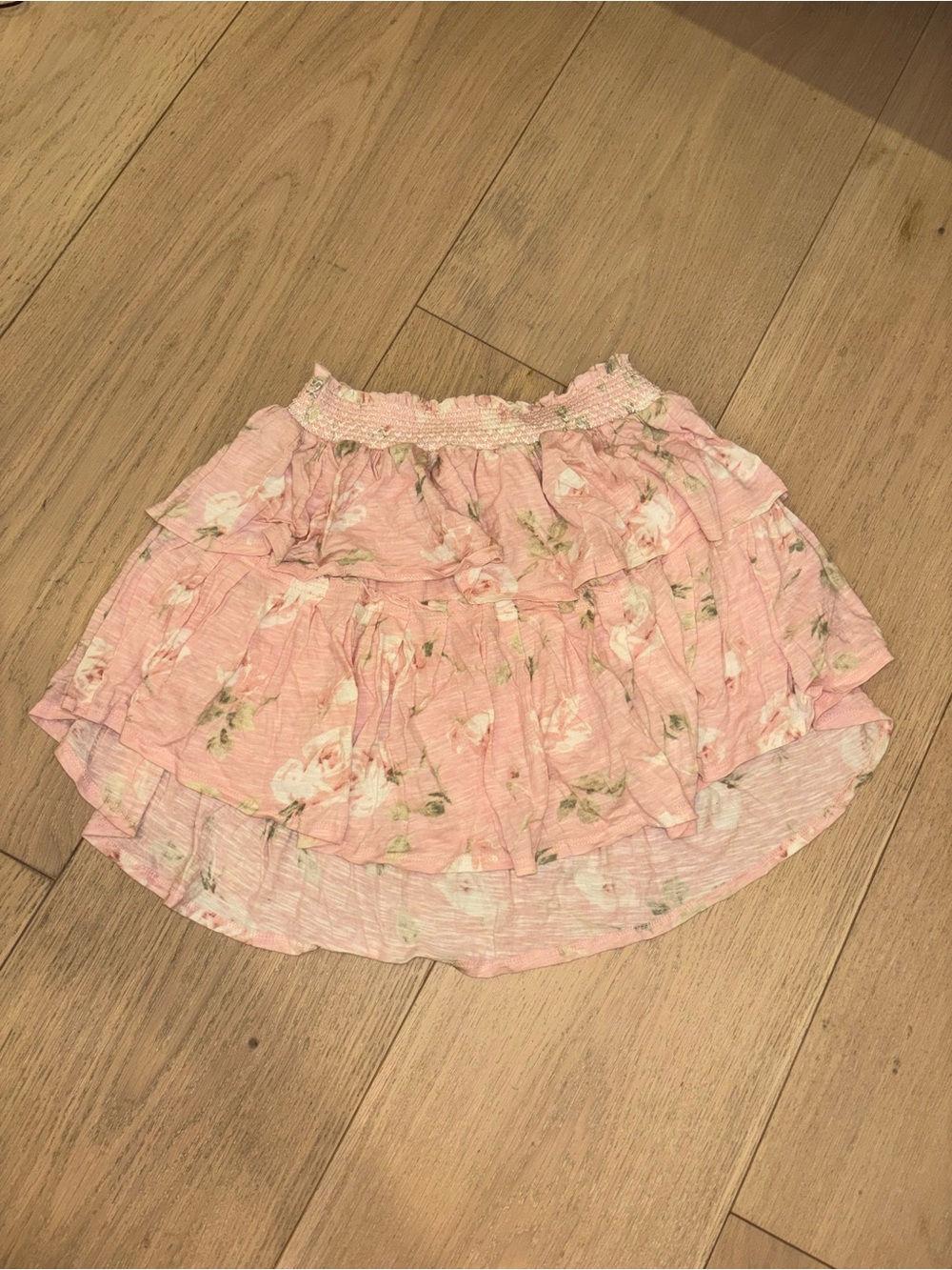 LoveShackFancy Pink Floral Ruffle Mini Skirt